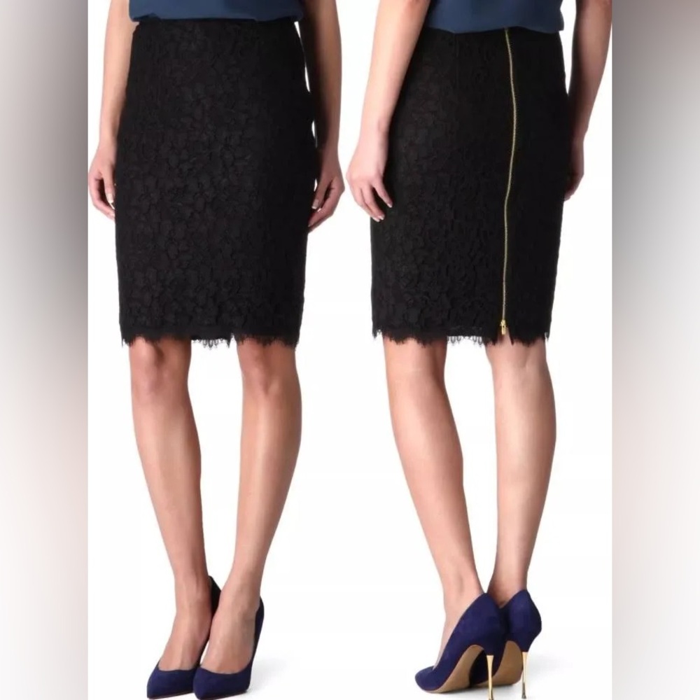 EUC Diane Von Furstenberg Black Lace Pencil Skirt size 6